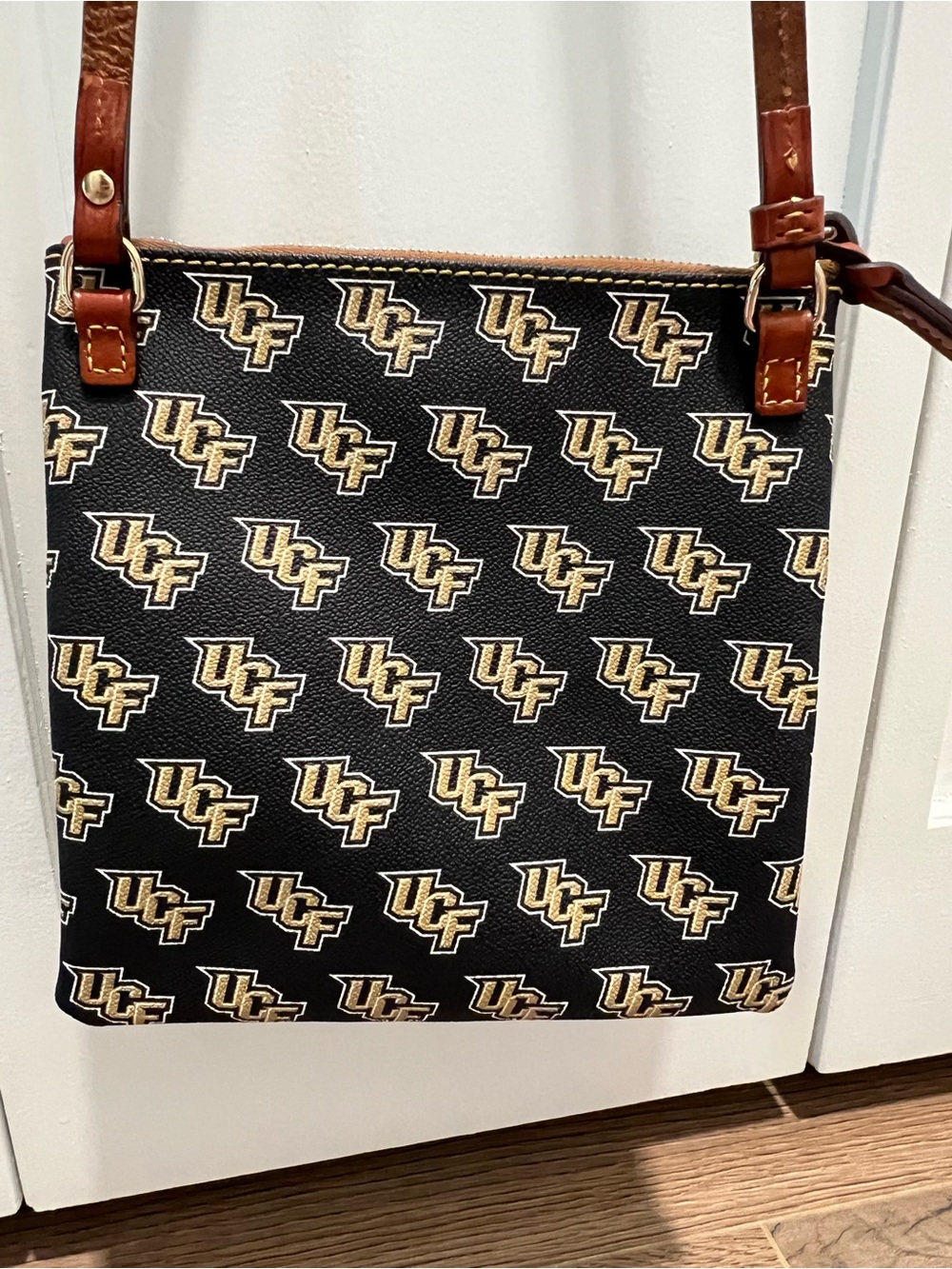 Dooney & Bourke Black Crossbody with Gold UCF Logo Pattern - Picture 2 of 10